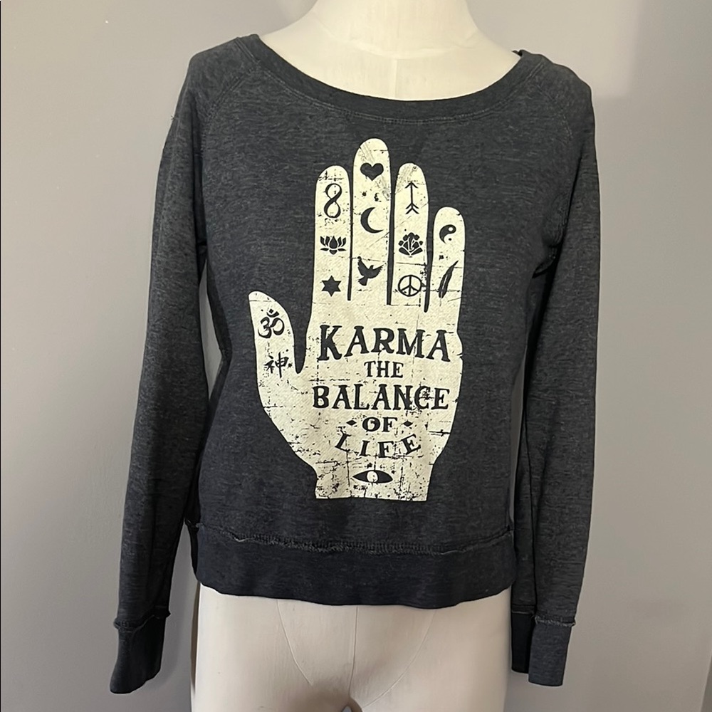 Karma The Balance Of Life Medium Crewneck Gray Sweatshirt